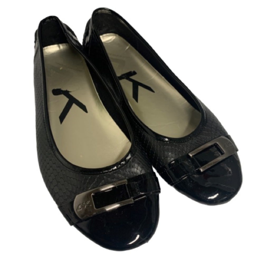 Anne Klein Black Faux Snakeskin Flat Size 8.5